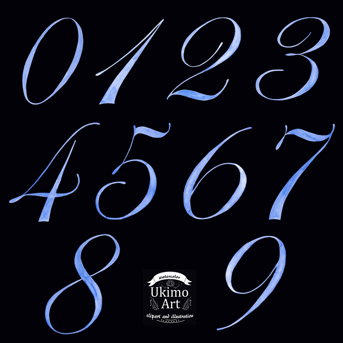 Watercolor Clipart Of Numbers In Blue Color For A Boy PNG Etsy