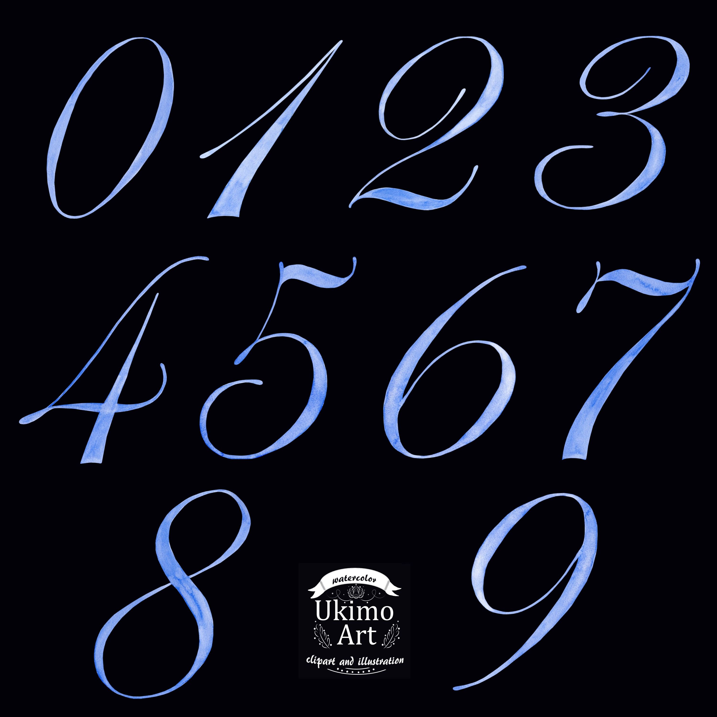 Numbers in Blue Color for a Boy, Watercolor Clipart, Hand Painted, PNG ...