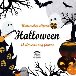 Halloween and halloween stickers, hand painted, png.