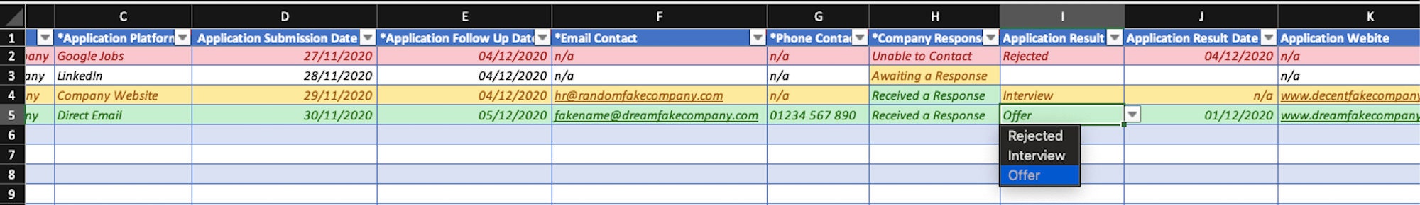 Job Application Tracker Template (excel Spreadsheet | Instant Digital ...