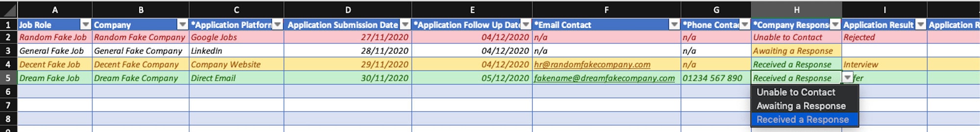 Job Application Tracker Template (excel Spreadsheet | Instant Digital ...