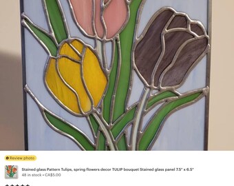 Tulip Bouquet Stained Glass Pattern, Floral Panel (7.5" x 6.5")