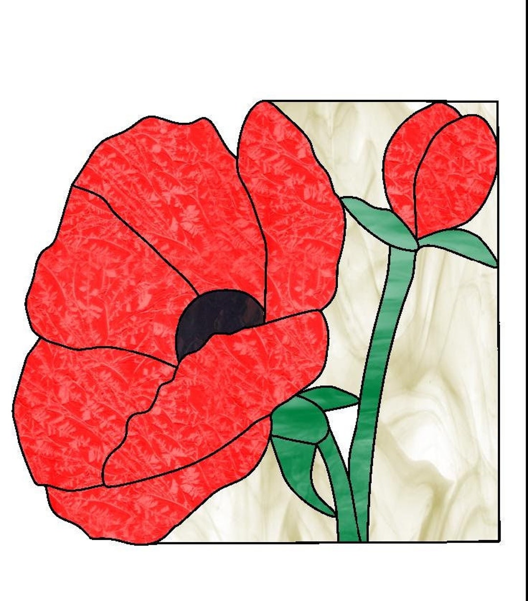Stained Glass Pattern Poppy Glass Panel Red Remembrance Day - Etsy