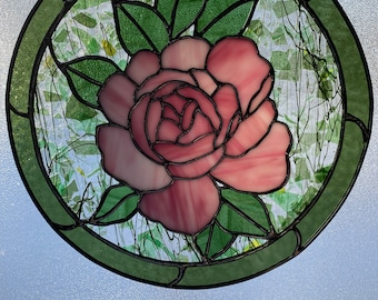 Rose STAINED GLASS PATTERN  Mothers gift , Sweetheart,  Stained glass suncatcher