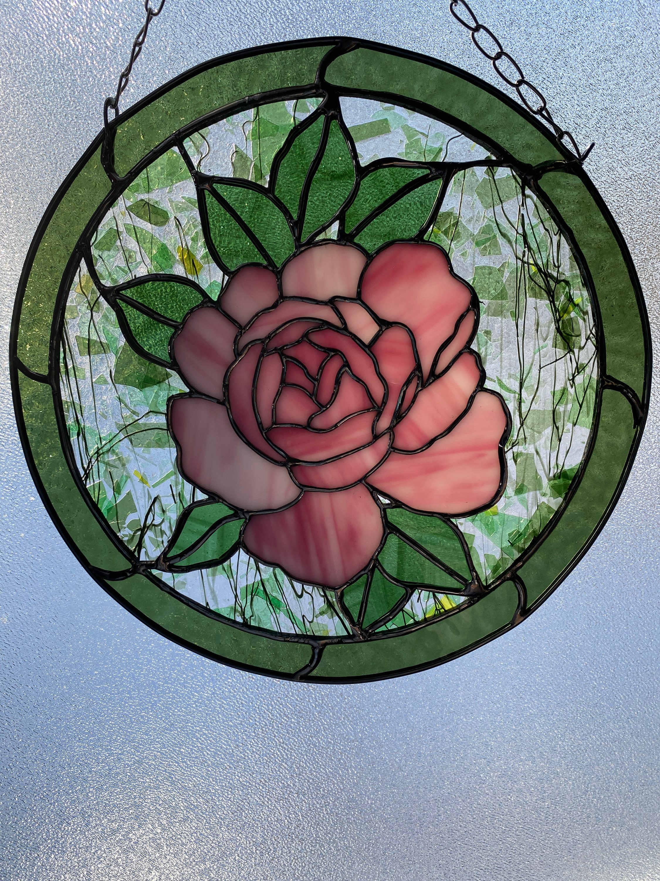 FAUX Stained Glass-219pc- Precut Kit for Adults - Skill 3 - ROSES Suncatcher