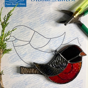 Patrón de petirrojo para vitrales, pájaros, pájaro azul, decoración de ventanas, regalo único, para cualquier ocasión. Patrón de atrapasol, vitrales DIY