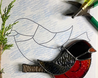 Robin Glasmalerei-Muster, anfängerfreundlich, Vogelfensterdekoration (SVG, JPEG)