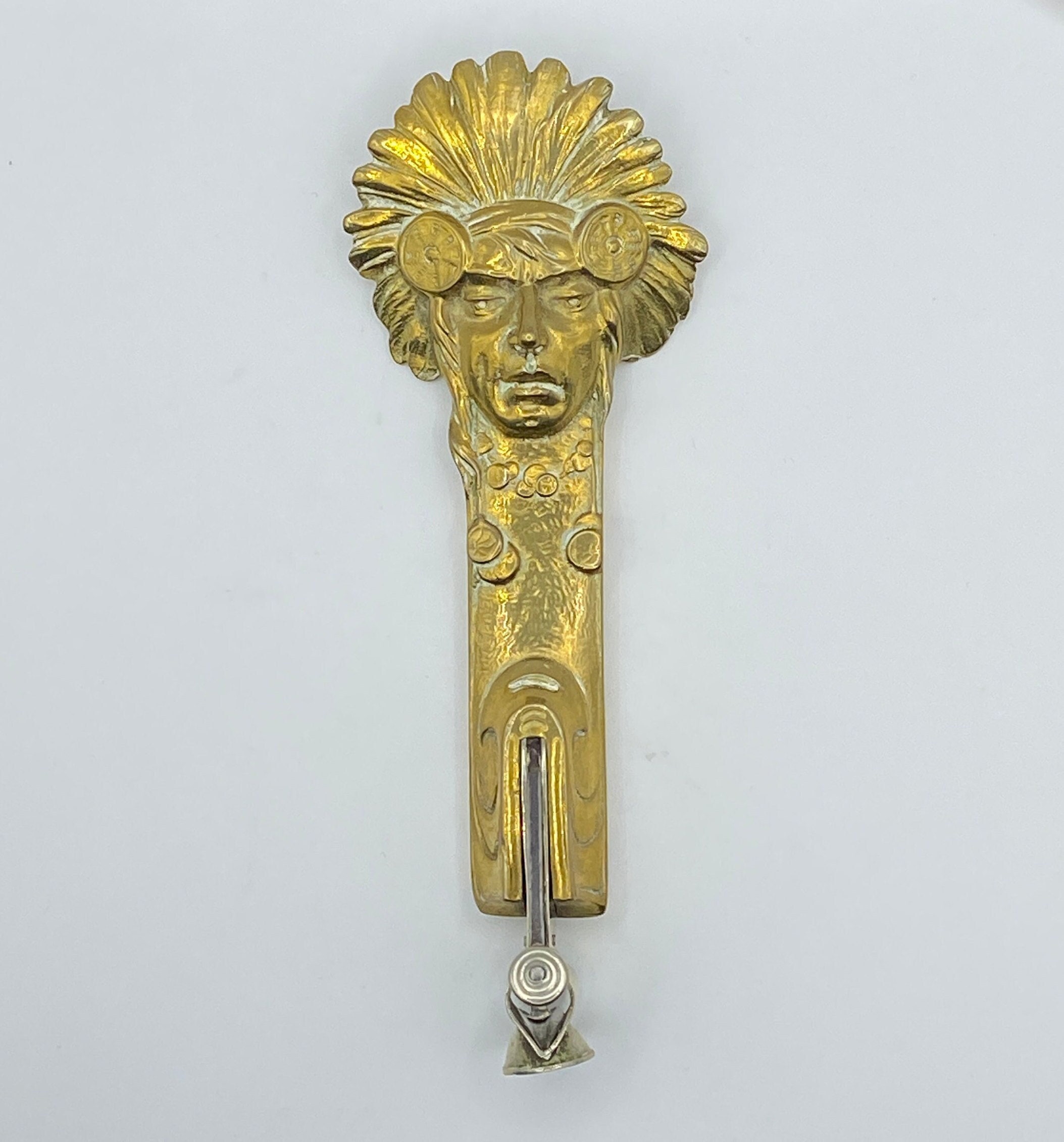 Vintage Indian Chief Head Brass Cigar Cutter Etsy