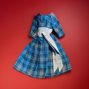 Vintage Barbie Midge 1960s Babs Let’s Dance Blue Plaid Clone Dress W/ # 1 Shoes Fab Lu
