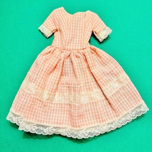 Vintage Barbie 1960s Handmade Pink White Lace Gingham Cotton Casual Dress Fashion