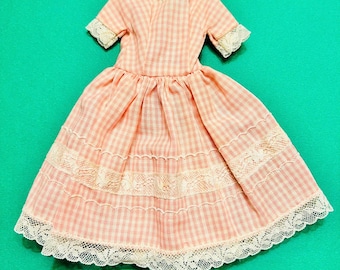 Vintage Barbie 1960s Handmade Pink White Lace Gingham Cotton Casual Dress Fashion