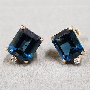 London Blue Topaz Studs 18k Gold For Women, Girl Stud Earrings Set , AAA Topaz Earrings, Diamond Studded, Unisex Earring, Christmas Gift