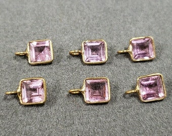 Pink Tourmaline 18k Gold Charms, Necklace Charms, Gold Jewelry, Dainty Charms, 5 mm Square Shape, Price per piece, Bezel Setting