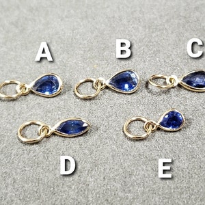 Minimalist 14k Gold Natural Blue Sapphire Pendant, Gold Bezel, Precious Gemstone, Teardrop and Marquise Shapes,  Price per piece