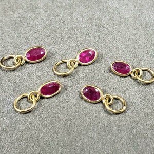 18k Gold Oval Natural Ruby Charm Pendant, Dainty Pendant, Necklace Findings, Precious Gemstone, Birthday Gift, Bezel set
