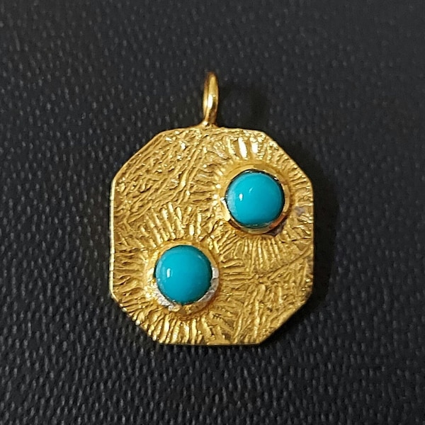Gold Vermeil Turquoise Charms, Hammered Charms, Designer's Pick, Arizona Turquoise Cabochon, Two Stone Charms, Cute Accessories, Wholesale