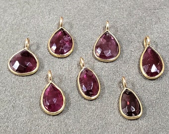 18k Gold Pink Tourmaline Charms, Natural Teardrop Pink Tourmaline, Birthstone Charms, Amazing Shade, Gift for Her, 7 Options Available