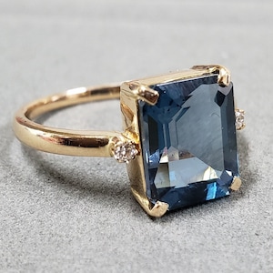 London Blue Topaz 18k Gold Diamond Ring, Gold Jewelry, Thin Ring, Statement Ring, Bridal Jewelry, Engagement Ring