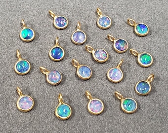 Australian Opal 18k Gold Charms, 5 MM Round Cabochon, Opal Jewelry, Red, Green & Yellow Fire Opal, Price Per Piece