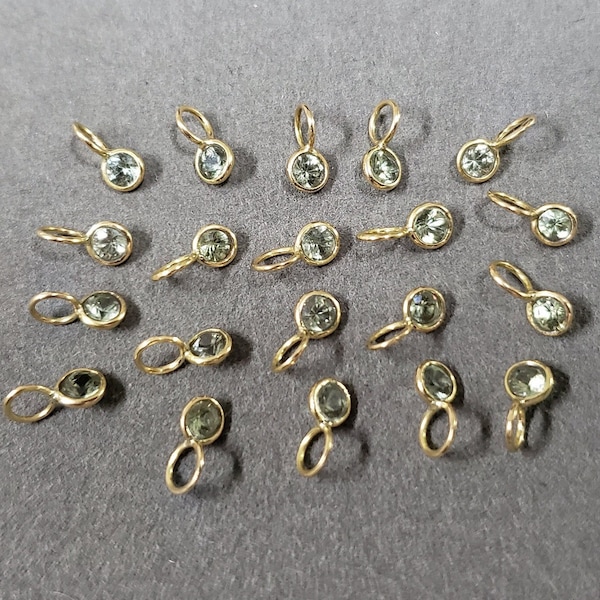 Green Sapphire 18k Gold Charms, Natural Sapphire, Gold Jewelry Charms, Gift for Her, Round sapphire, Dainty Charms, DIY findings