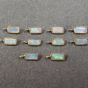 Natural Ethiopian Opal 18k Gold Charms, 6.5x3 mm Rectangle Shape, Opal Jewelry, Red Green & Yellow Fire Opal, Price per piece