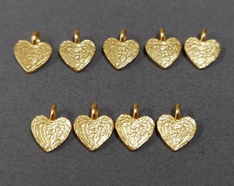 Hammered Gold Vermeil Heart Charm: 5.5mm Sterling Silver Pendant