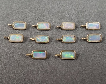 Ethiopian Opal 18k Gold Charm: Rectangle Fire Opal Jewelry
