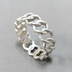 925 Sterling Zilveren Chunky Ketting Ring, Curb Link Ketting Ring, Statement Ring, Vrouwen Ring, Birthstone Ring, Unisex Zilveren Ring, Handgemaakte Ring