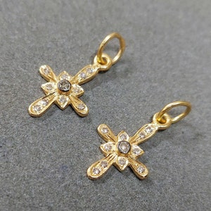 Solid 14k Gold Cross Diamond Pendant, Diamond Sparkly Pendant, Oxidized Gold, Necklace Findings, Gold Jewelry DIY, Vintage Pendant