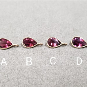 14k Gold Pink Tourmaline Charm Pendant - Pear Shape Birthstone