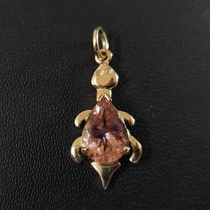 14k Gold Turtle Pink Tourmaline Pendant, Gold Pendant Necklace, Women Pendant, Gift for Her, Handmade, Animal Lover, Pear Shape Stone