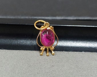 Rubellite Oval Shape Pendant, 18k Gold Handmade, Pink Rubelite Cabochon, Gold Jewelry, Women Pendant, Gemstone Accessories, Gift