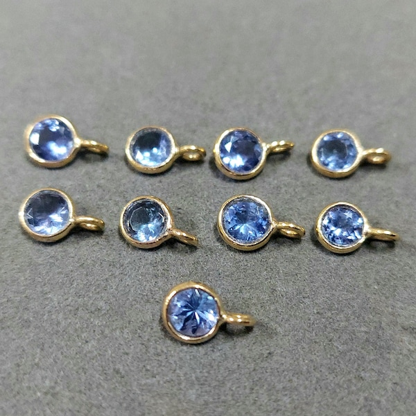 AAA Tanzanite 18k Gold Charms, Solid Gold, Natural Tanzanite, Round Shape, DIY gold charms, Jewelry Making, Amazing color, Price per piece