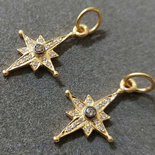 Diamond Solid Gold Pendant 14k Gold Star Diamond Pendant Etsy