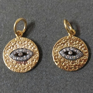 Evil Eye 14k gold Diamond Pendant, Gold jewelry, Dainty Round Pendant, Diamond pendant, Necklace Findings, Price Per Piece