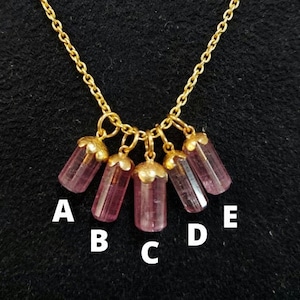 18k Gold Pink Tourmaline Pendant Necklace, Bead Cap, Natural Tourmaline, Gift for her, Pencil Shape Tourmaline, Price Per Piece
