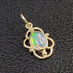 5x7 MM Ethiopian Opal 18k Gold Pendant, Birthday Pendant, Gold Granules, Handmade Pendant, Gift for Her, Cabochon Gold Jewelry