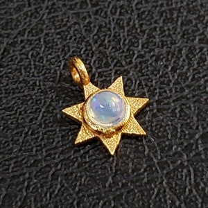 Cabochon Gold Vermeil Ethiopian Opal Minimalist Charm, Star Shape, Silver Jewelry, Gift For Her, Dainty Charm, Bezel Setting