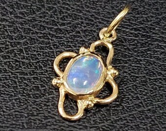 Minimalist Ethiopian Opal 18k Gold Pendant: Handmade Cabochon Jewelry