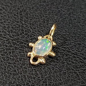 Dainty Ethiopian Opal 18k Gold Pendant, Birthday Pendant, Gold Granules, Designer Pendant, Gift for Her, Cabochon Gold Jewelry