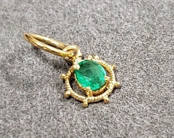 Floral 18k Gold Zambian Emerald Pendant: Minimalist DIY Charm