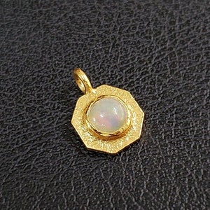 Gold Vermeil Multi Fire Opal Minimalist Charm, Octagon Shape, Natural Opal Charm, Opal Jewelry, Round Opal, Hammered Charm