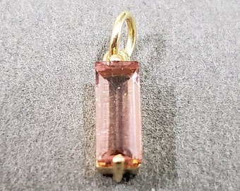 Pink Tourmaline 14k Gold Pendant Necklace, Charm Pendant, Natural Tourmaline, Baguette Shape, Gift for her, Birthday Charms, 14k Gold