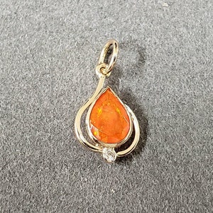 Orange Ethiopian Opal Pendant, 14k Gold Diamond Pendant, Orange Fire Opal, Opal Jewelry, Orange & Fire Opal, Dainty Pendant, Rare Color