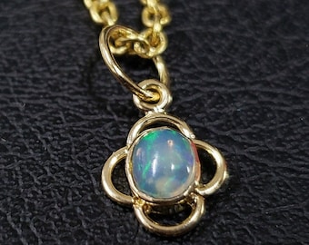 Ethiopian Opal Pendant in 18K Gold, Handmade Oval Opal Necklace, Fine Jewelry Gift for Her