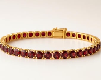 14k Gold Garnet Tennis Bracelet | Handmade January Birthstone Jewelry