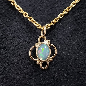 Minimalist 18k Gold Oval Opal Pendant, Natural Ethiopian Opal, Gold Jewelry, Gift for Her, Birthday Pendant, Gold Granules