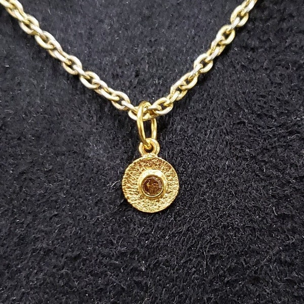 18k Gold Brown Diamond Pendant, Easy To use DIY, Disc Gold, Handmade Findings, Gold Accessories, Price per piece, Hammered Gold