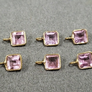 Pink Tourmaline 18k Gold Charms, Necklace Charms, Gold Jewelry, Dainty Charms, 5 mm Square Shape, Price per piece, Bezel Setting