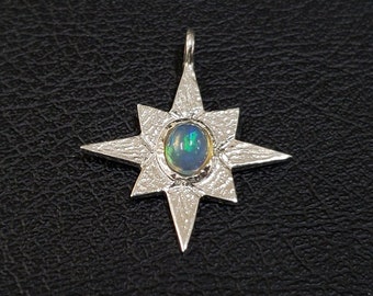 925 Silver Ethiopian Opal Star Women Charms, Dainty Charms Pendant, Necklace Charms, Multi Fire Opal/Handmade Wedding Anniversary Charm Gift